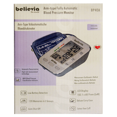 Believia BP-40A Digital Blood Pressure Monitor Device 1 Set Pack