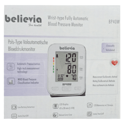 Believia BP-40W Wrist Digital Blood Pressure Monitor Device 1 Set Pack