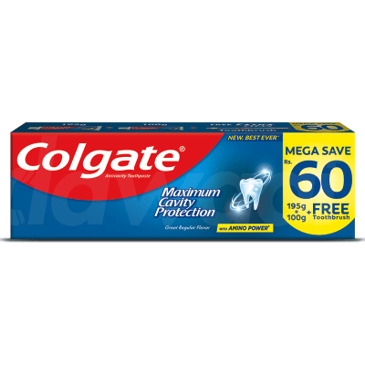 Colgate Maximum Cavity Protection Toothpaste 195 gm + 100 gm + Free Brush