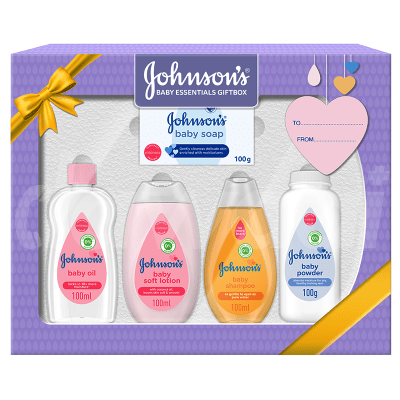 JOHNSON’S Baby Essentials Gift Box (Shampoo, Soft Lotion, Oil, Powder, Soap) Pack