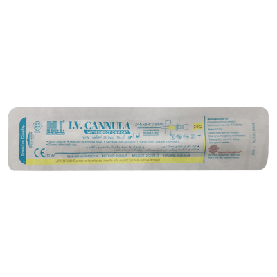 M.I 24 gm x 3 / 4'' Sterile I.V Cannula With Injection Port 1 Pcs. Pack