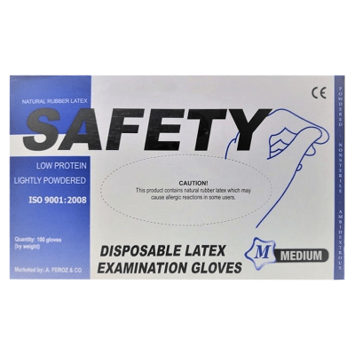 Safety Medium Natural Rubber Disposable Latex Examination Gloves 1 x 100's Pcs. Pack