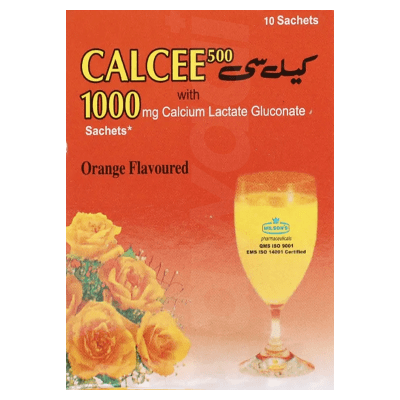 Calcee 500 Orange Flavored 1 x 10's Sachets Pack