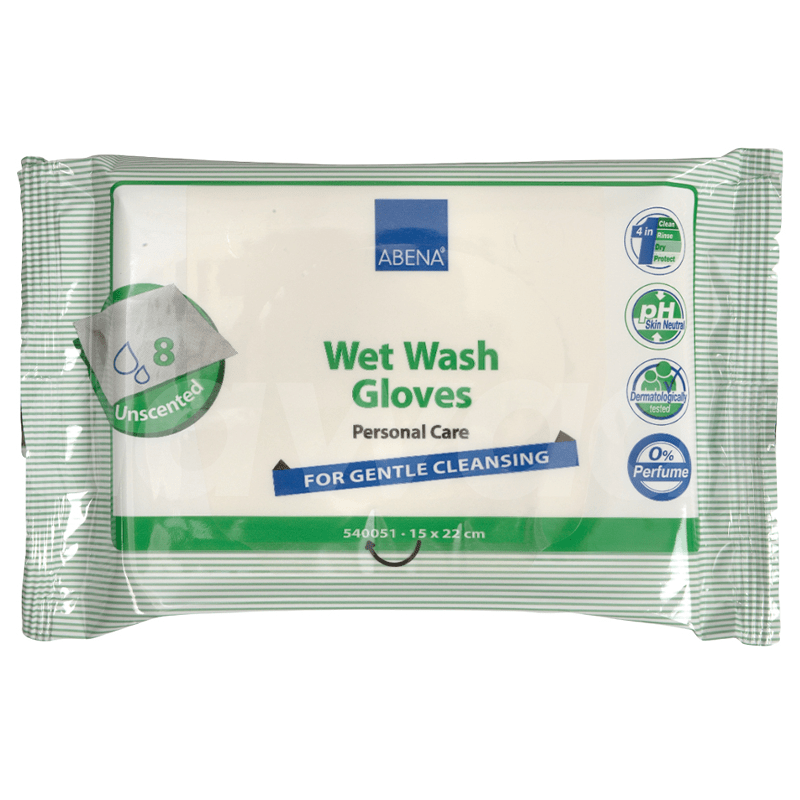 Abena 4 in 1 Wet Wash Gloves 8 Pcs. Pack
