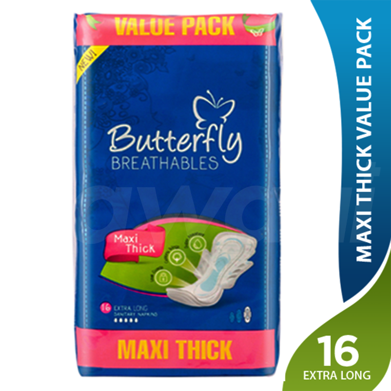 Butterfly Breathables Maxi Thick - Extra Large Sanitary Pads 16 Pcs. Value Pack