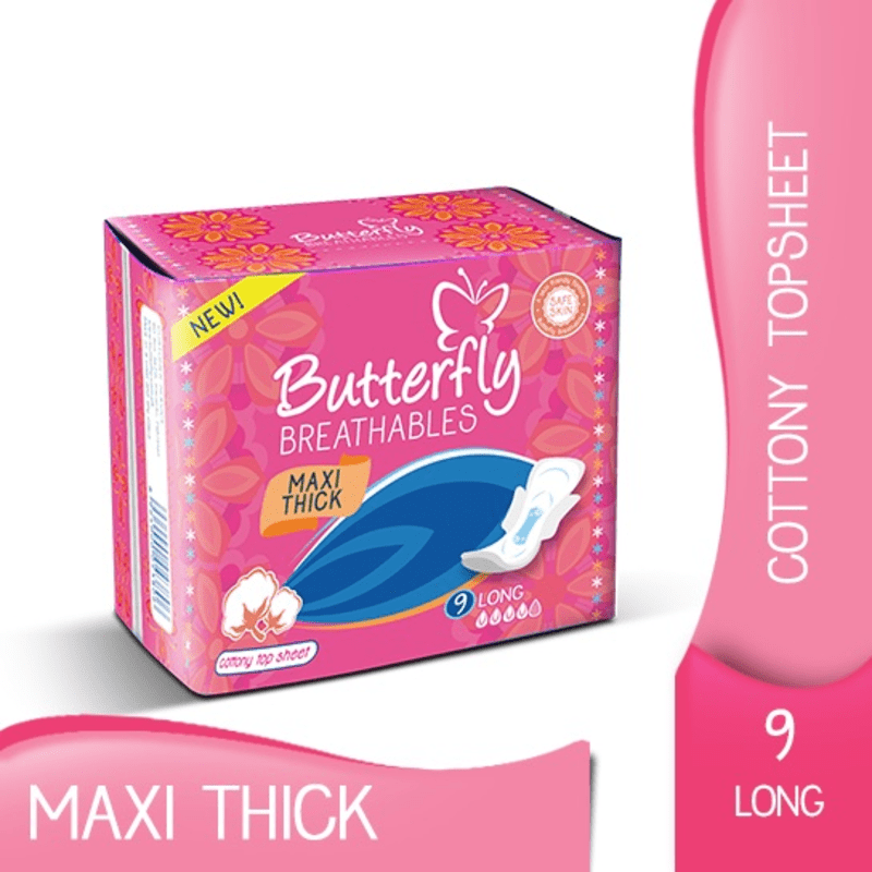 Butterfly Breathables Maxi Cotton Top - Long Sanitary Pads 9 Pcs. Pack