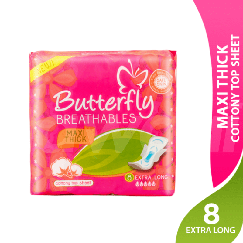 Butterfly Breathables Maxi Cotton Top - Extra Large Sanitary Pads 8 Pcs. Pack