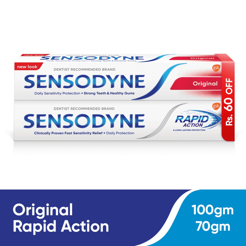 Sensodyne Combo Pack of 100 gm Original Toothpaste & 70 gm Rapid Action Toothpaste