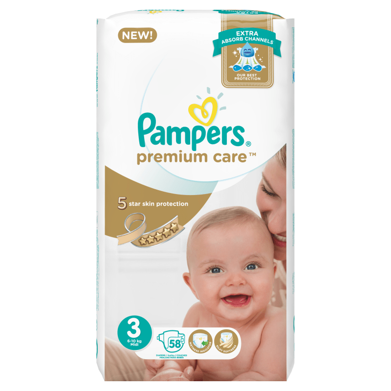 Pampers Premium Care Size 3 (6-10 KG) 58 Counts